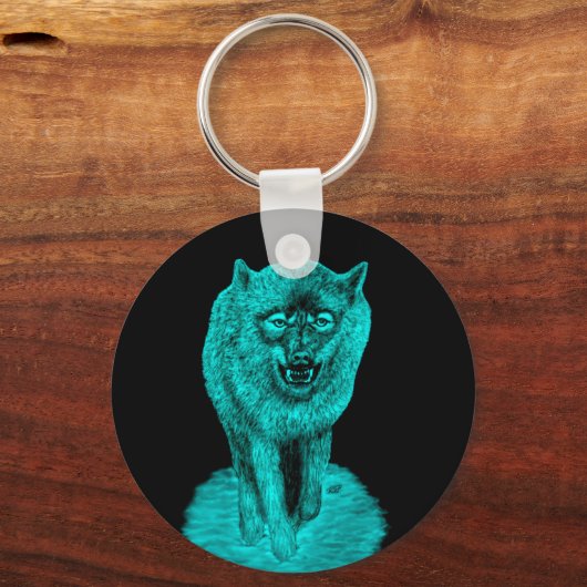 Angry Black Wolf in der Nacht Schlüsselanhänger (Rückseite)