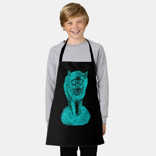 Angry Black Wolf in der Nacht Schürze (Getragen)