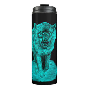 Angry Black Wolf in der Nacht Thermosbecher
