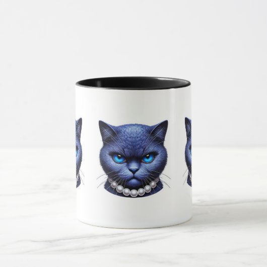 Angry Blue Cat in Pearls Moody Election Vibes Tasse (Zentrum)