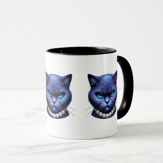 Angry Blue Cat in Pearls Moody Election Vibes Tasse (VorderseiteRechts)