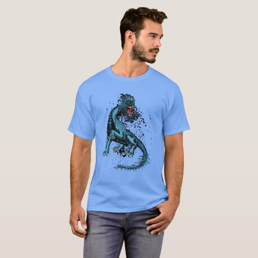 Angry Blue Dragon mit spitzen Schwänzen T-Shirt (Vorne ganz)