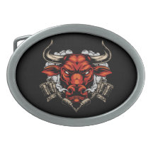 Angry Bull Oval Black Belt Buckle