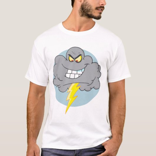 Angry Cartoon Black Cloud mit Blitz T-Shirt (Vorderseite)