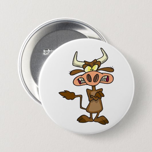 Angry Cartoon Bull Funny Grumpy Button (Vorne & Hinten)