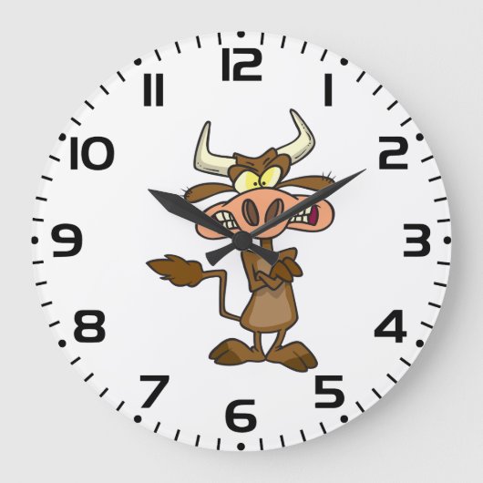 Angry Cartoon Bull Funny Grumpy Große Wanduhr (Vorderseite)