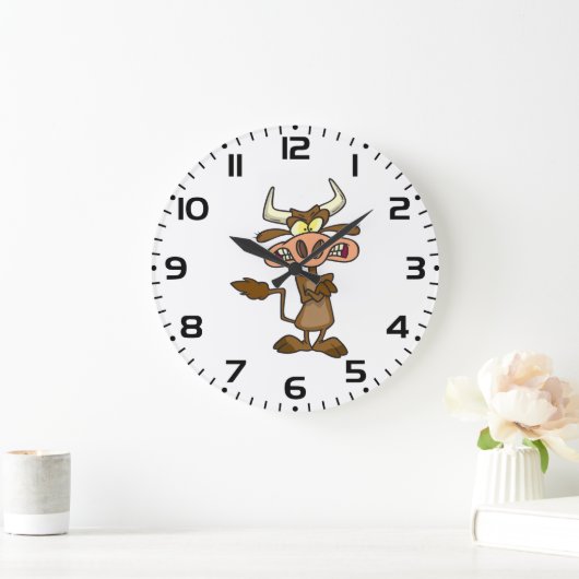 Angry Cartoon Bull Funny Grumpy Große Wanduhr (Zuhause)