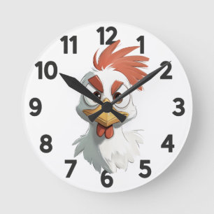 Angry Cartoon Hühnerkopf Runde Wanduhr
