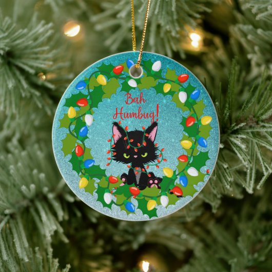 Angry Cat Bah Humbug Keramik Ornament (Baum)