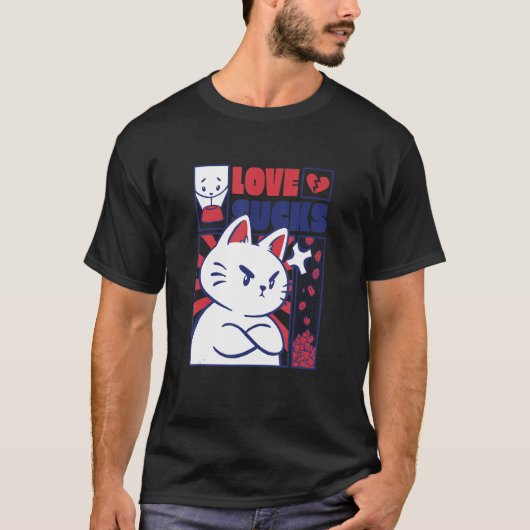Angry Cat Funny Anti Valentinstag T-Shirt (Vorderseite)