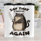 Angry Cat mit Knife Graphic Thermosbecher
