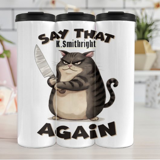 Angry Cat mit Knife Graphic Thermosbecher