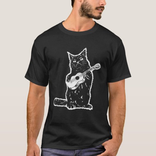Angry Cat Playing Ukulele Music Sarcasm Kitten Vin T-Shirt (Vorderseite)