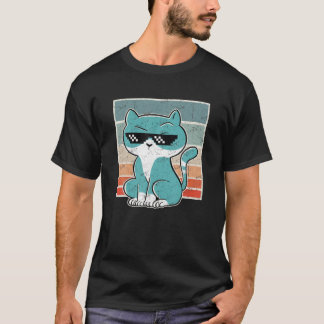 Angry Cat Sunglasses , Vintage, Retro Pet Distress T-Shirt
