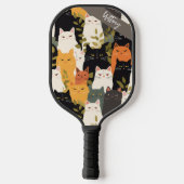 Angry Cats Muster Modernes Monogramm Pickleball Schläger (Rückseite)