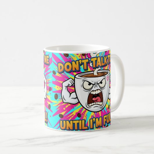 Angry Coffee Cup Funny Cartoon Kaffeetasse (VorderseiteRechts)