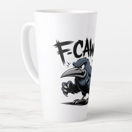 Angry Crow “F-CAW-F ” – Edgy Cartoon Bird Design Milchtasse (Linke Ecke)