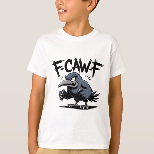 Angry Crow “F-CAW-F ” – Edgy Cartoon Bird Design T-Shirt (Vorderseite)