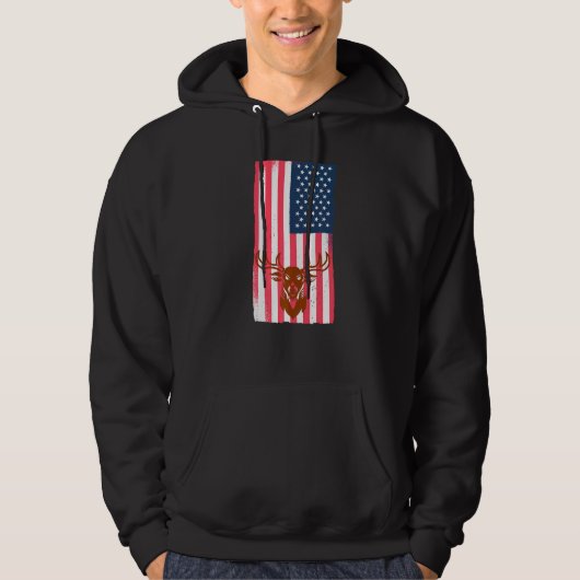 Angry Deer Enck Jagd Vintage amerikanische Flagge Hoodie (Vorderseite)