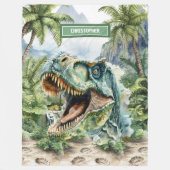 Angry Dinosaur Blanket Individuelle Name für Junge Fleecedecke (Vorderseite)