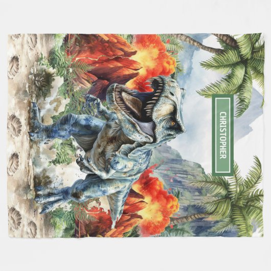Angry Dinosaur Blanket Personalisiert mit Kinderna Fleecedecke (Vorderseite (Horizontal))