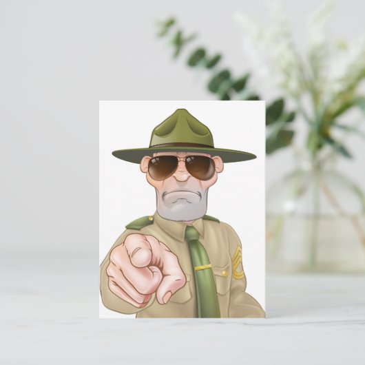 Angry Drill Sergeant Pointing Postkarte (Stehend Vorderseite)
