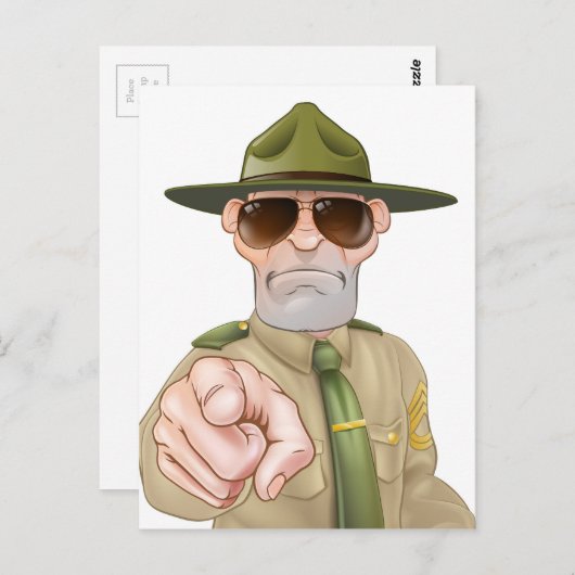 Angry Drill Sergeant Pointing Postkarte (Vorne/Hinten)