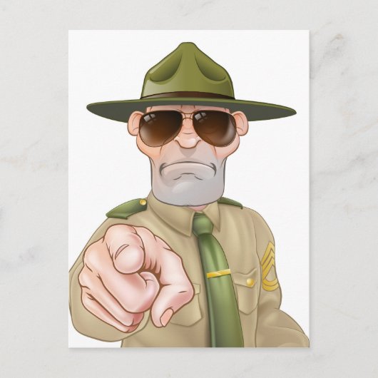 Angry Drill Sergeant Pointing Postkarte (Vorderseite)