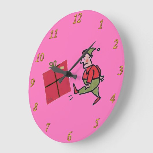 Angry Elf rosa Wanduhr (Winkel)