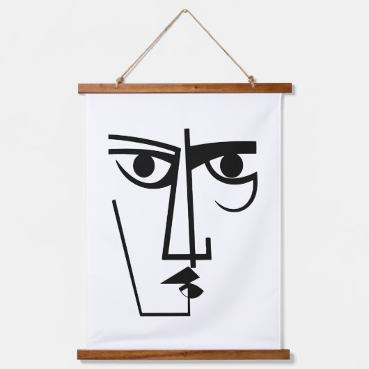 Angry Eyes Expression Abstrakt Face Line Art Wandteppich Mit Holzrahmen (Vorderseite)
