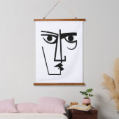 Angry Eyes Expression Abstrakt Face Line Art Wandteppich Mit Holzrahmen (Schlafzimmer)
