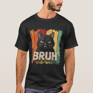 Angry Face Black Cat Bruh Meme Graphic Vintag Sun T-Shirt