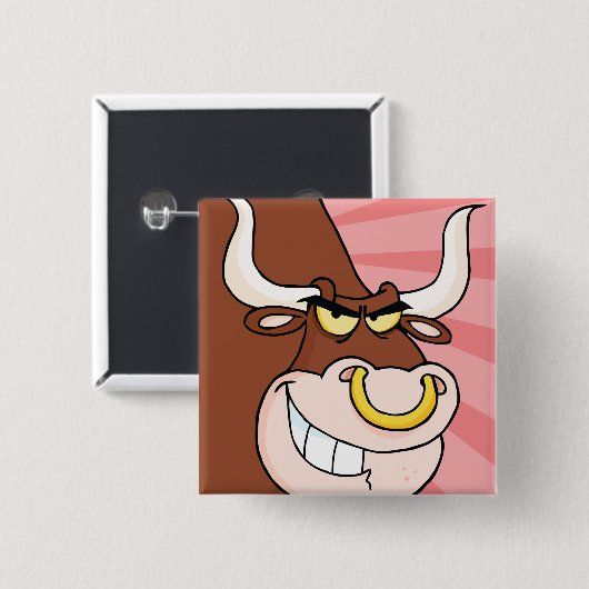 Angry Fierce Bull Mascot mit Nasenring Button (Vorne & Hinten)