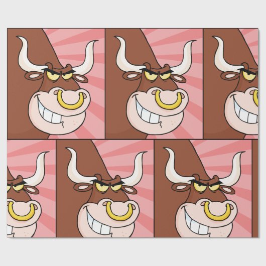 Angry Fierce Bull Mascot mit Nasenring Geschenkpapier (Flach)