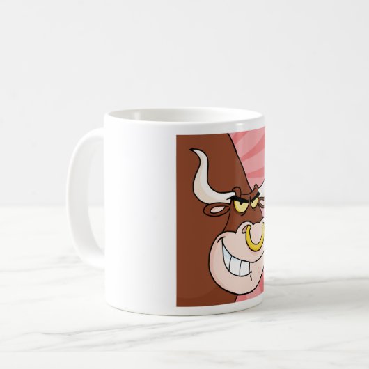 Angry Fierce Bull Mascot mit Nasenring Kaffeetasse (Vorderseite Links)