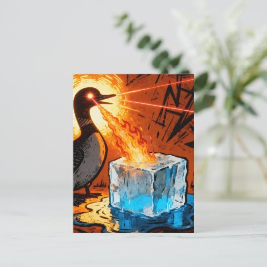 Angry fire breathing MN Loon melting ice Postkarte (Stehend Vorderseite)