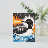 Angry fire breathing MN Loon melting ice Protest Postkarte (Stehend Vorderseite)