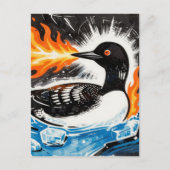 Angry fire breathing MN Loon melting ice Protest Postkarte (Vorderseite)