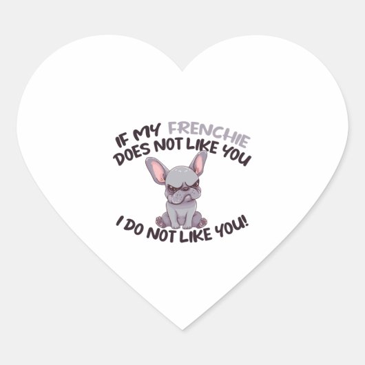 Angry Frenchie (Grau) - Einzigartiges Design Herz-Aufkleber (Vorderseite)