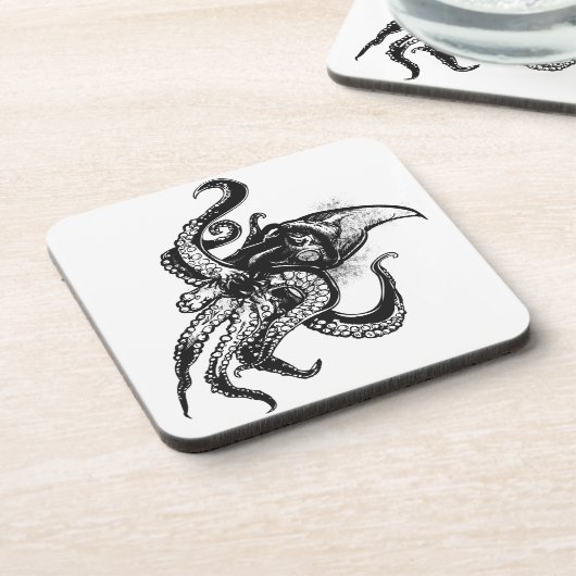 Angry Giant Tintenfisch in Schwarz Untersetzer (Linke Seite)