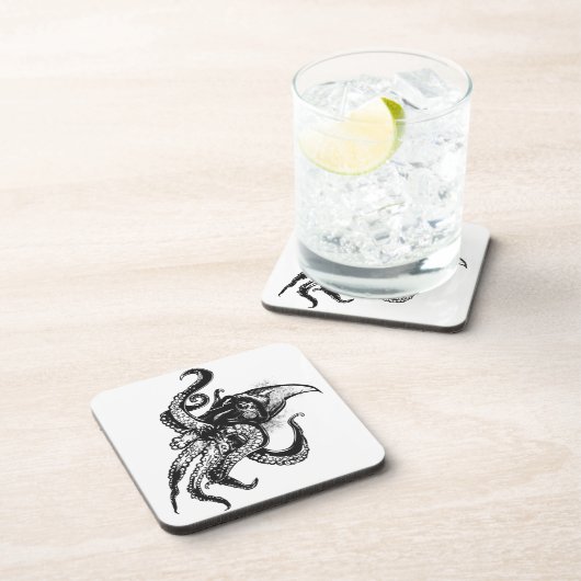 Angry Giant Tintenfisch in Schwarz Untersetzer (Rechte Seite)