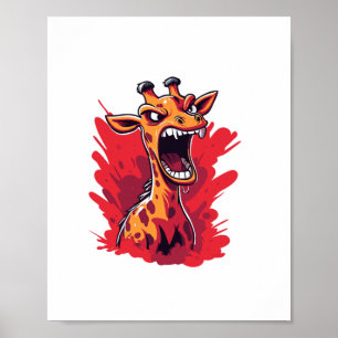 Angry Giraffe Graphic Funny Giraffe Kawaii Poster