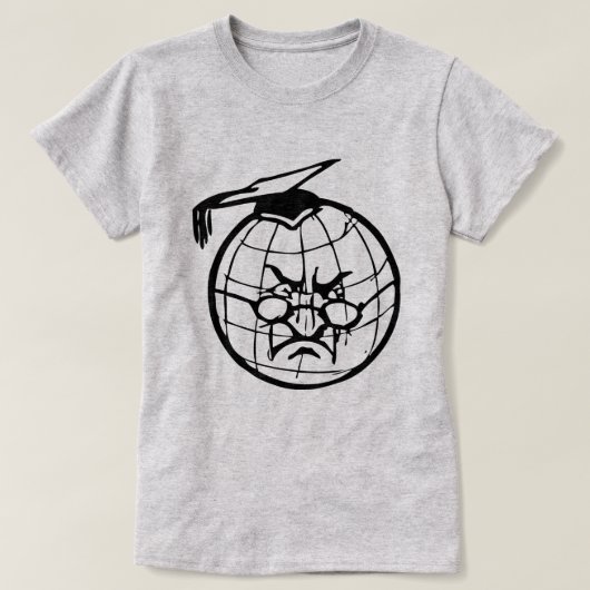 Angry Globe Mortarboard Funny Educator T-Shirt (Design vorne)