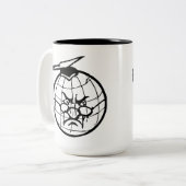 Angry Globe Mortarboard Funny Educator Zweifarbige Tasse (Vorderseite Links)