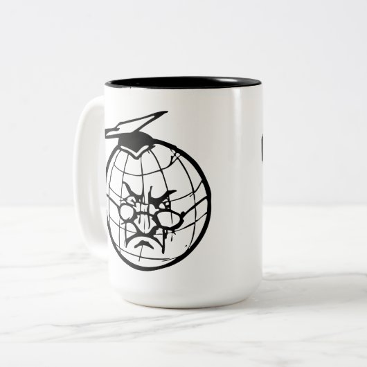 Angry Globe Mortarboard Funny Educator Zweifarbige Tasse (Vorderseite Links)