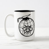 Angry Globe Mortarboard Funny Educator Zweifarbige Tasse (Links)