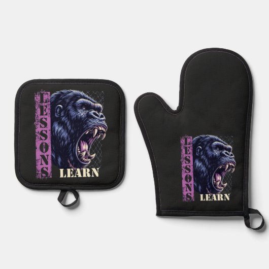 Angry Gorilla Oven Mitt And Pot Holders Ofenhandschuh & Topflappen-Set (Vorderseite)