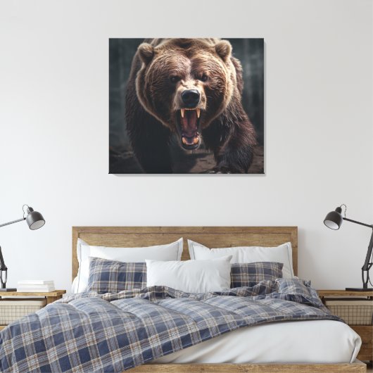 Angry Grizzly Bear Wildlife Animal Portrait Leinwanddruck (Insitu (Schlafzimmer))