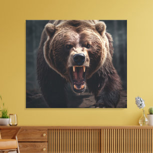 Angry Grizzly Bear Wildlife Animal Portrait Leinwanddruck