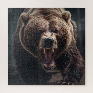 Angry Grizzly Bear Wildlife Animal Portrait Puzzle